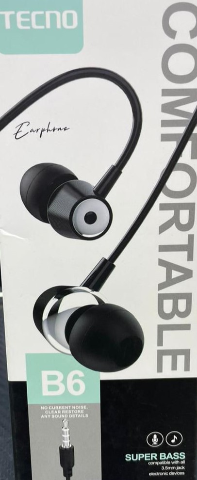 Tecno B6 Earphones - Clear Sound & Comfortable